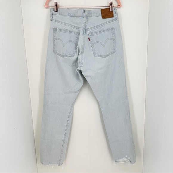 Levis Jeans Womens 29 Light Blue Skinny Button Fly Premium Distressed Skinny 501 - Picture 13 of 16